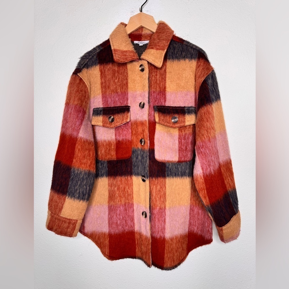 Polagram polyester/wool lumberjack plaid jacket shirt Large - Picture 2 of 7